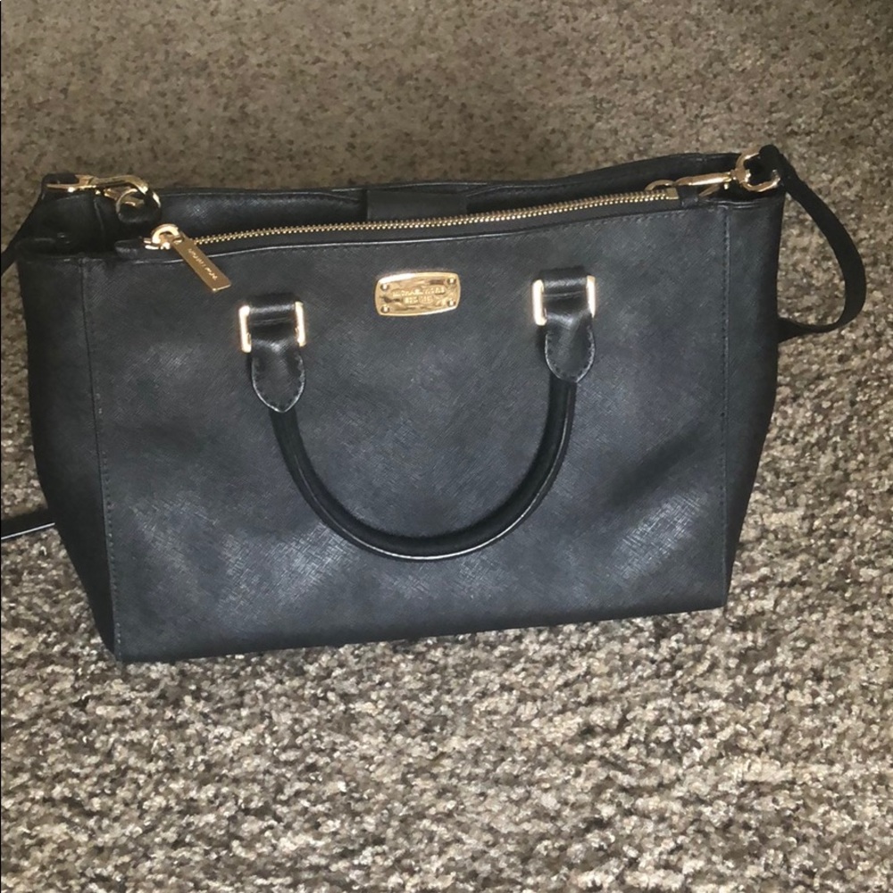 Michael Kors Kellen Black and Gold Satchel Handbag